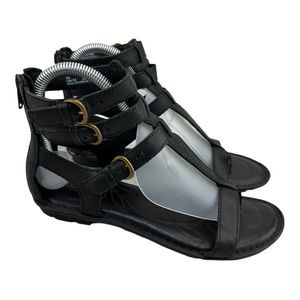 Born Black Leather Strappy Gladiator Sandals Bohemian Flats zipper Back sz 6